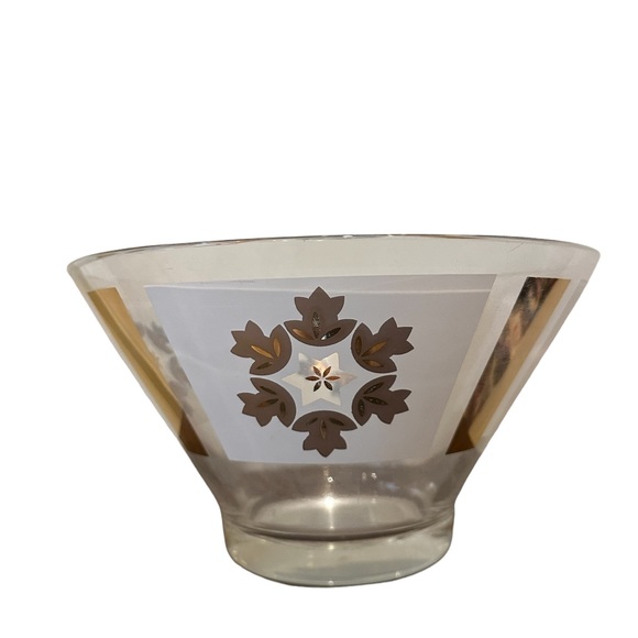 Vintage MCM Anchor Hocking Glass Chip Serving Bowl Gold Leaf Mid-Century 1960s - Picture 2 of 8